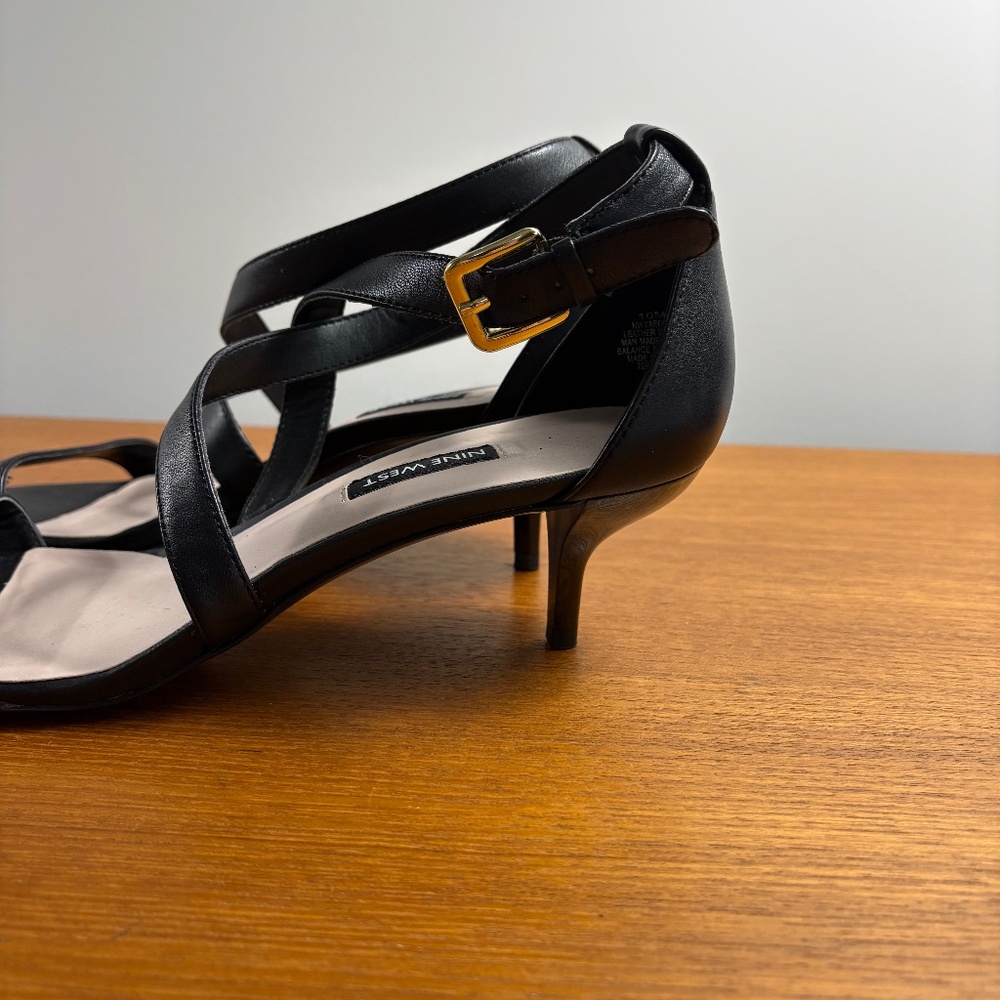 NWOT Nine West Black Leather Strappy Heeled Sandals - Picture 4 of 11